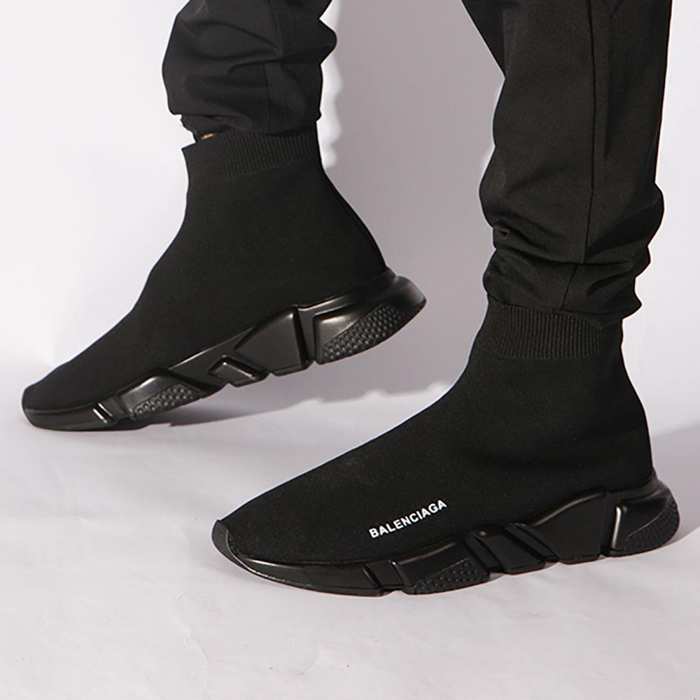 Balenciaga speed trainer triple black on feet best sale