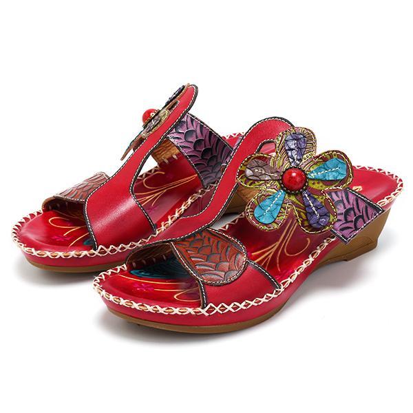 socofy bohemian leather adjustable hook loop printing forest sandals
