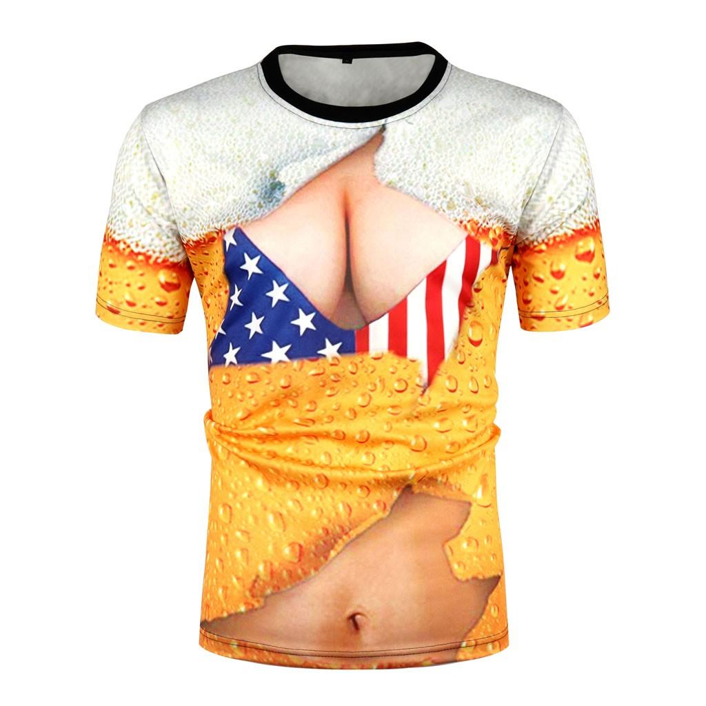 Mens Summer Independence Day 3D Printing Short Sleeves Blouse Top