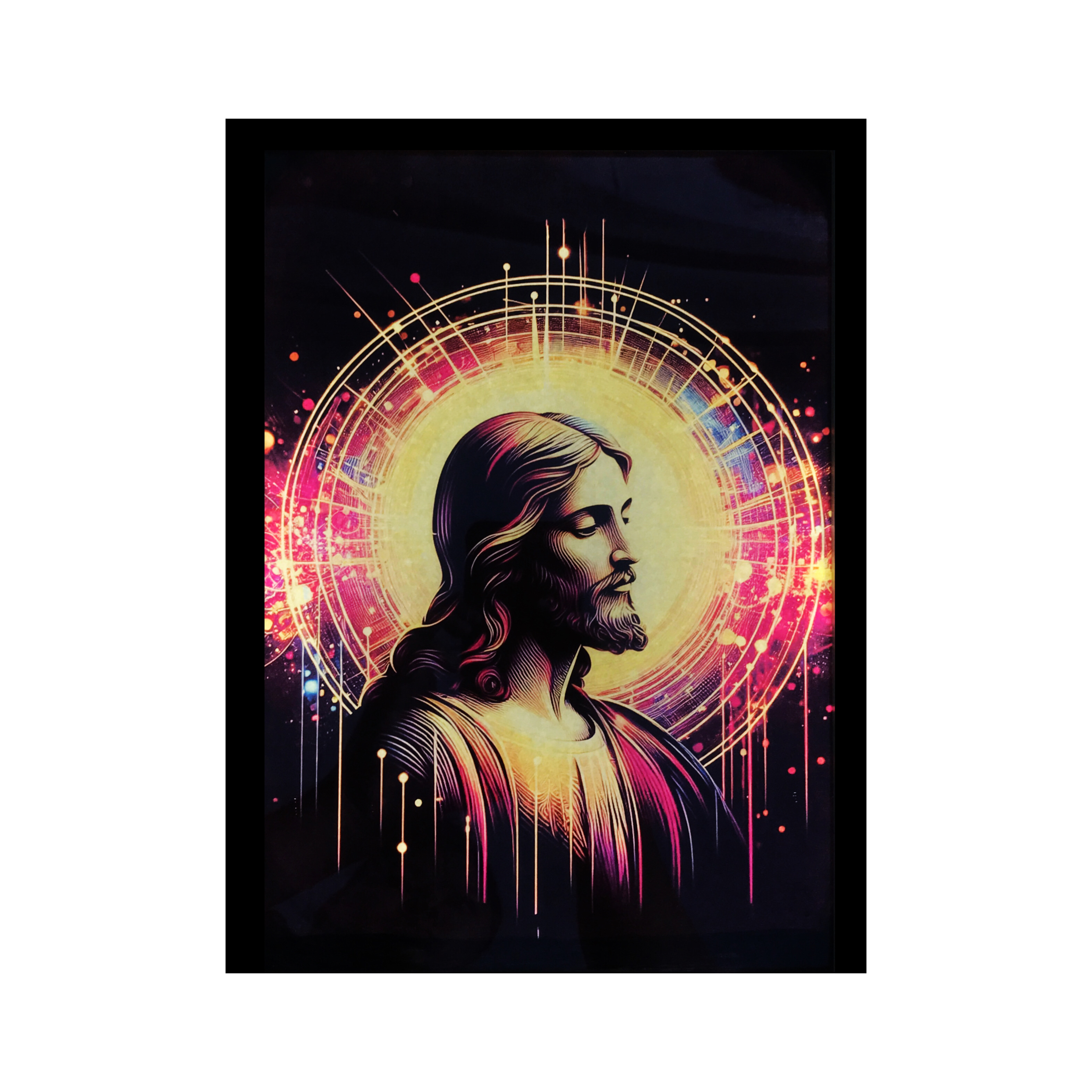 LED Light Painting Photo A4 Size - Jesus Christ in yellow rays of light ...