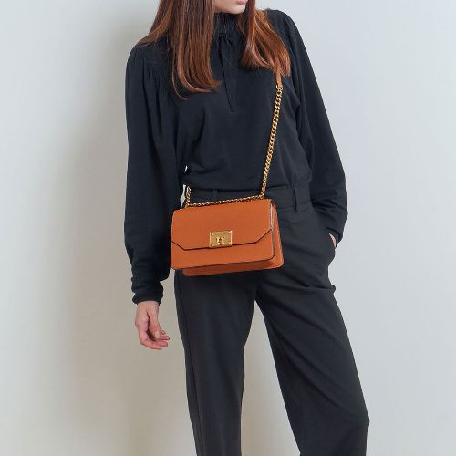 Charles & Keith - Metallic Push-Lock Crossbody Bag - Orange