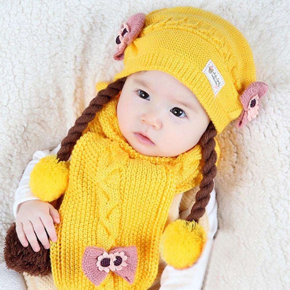 Cute 1pc Kid Toddler Girl Baby Winter Braid Crochet Knit Hat Beanie Hairball Cap