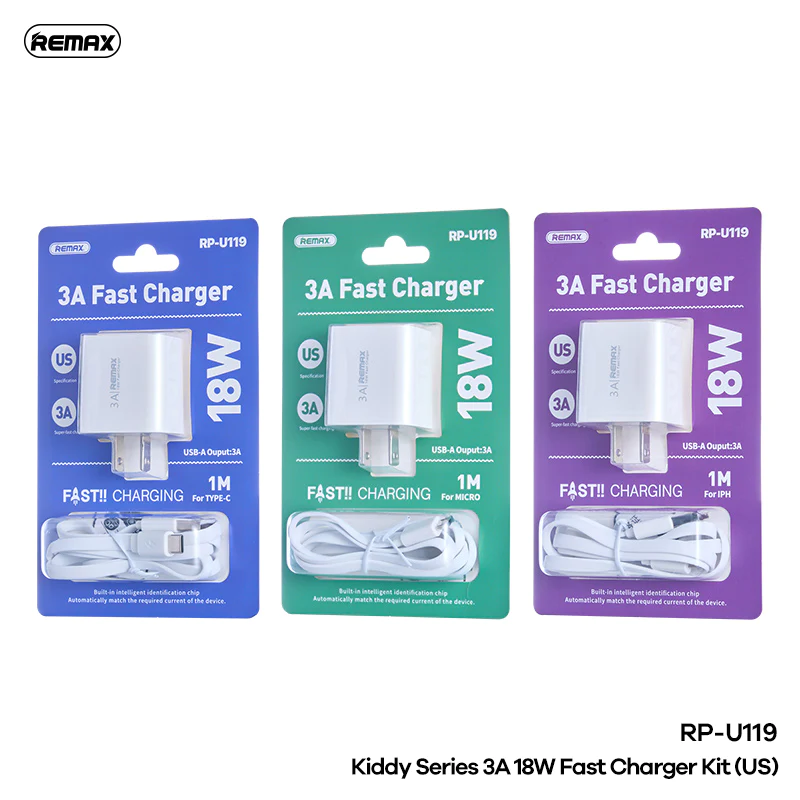 Remax ~ RP-U119 18W Kiddy Fast Charger Set ( Lightning ) | Shop.com.mm