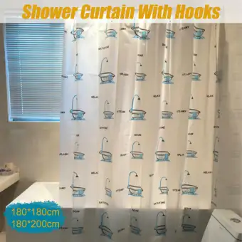 Modern Shower Curtain With Hooks Cartoon Pattern Bathtub 180 180