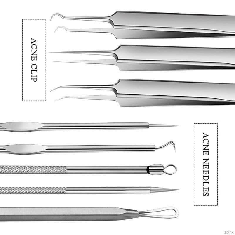 8Pcs Tool Set Acne Needle Set Stainless Steel Blackhead Comedo Pimple Extractor Blemish Remover Skin Care Tool Kit with Steel Box