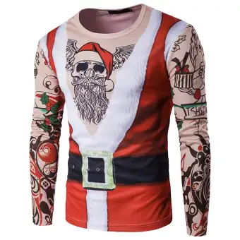 2019 Men Autumn Winter Xmas Christmas PrintingTop Men\u0027s Long,sleeved T,shirt Blouse