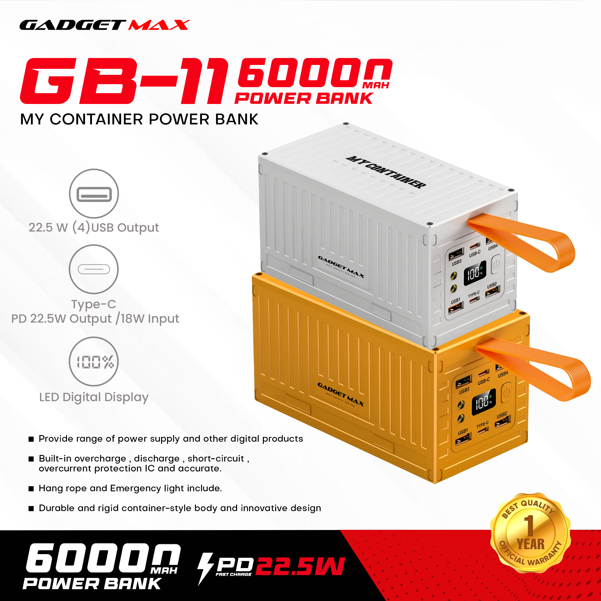GADGET MAX GBPD01 20000MAH RAY 65W PD POWER BANK (OUTPUT-1USB/INPUT-TY –  Aplus