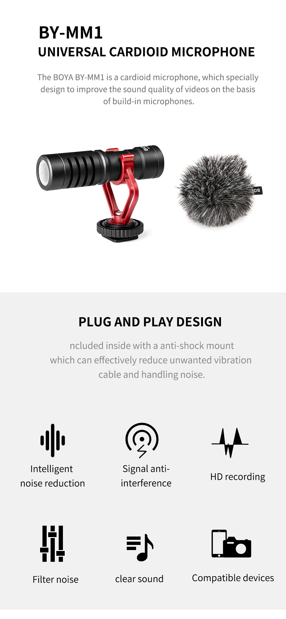 Microphone Boya BY-MM1 - Compact Et Universel Pour Smartphones, Appareils Photo, DSLR Et Enregistreurs - Qualité Pro