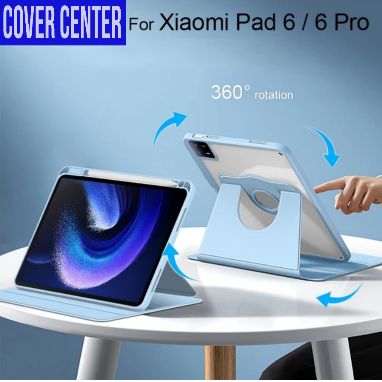 Xiaomi Mi Pad 6 Cover Case, 360 Degree Rotatable Smart Flip Transparent  Back with Pencil Holder