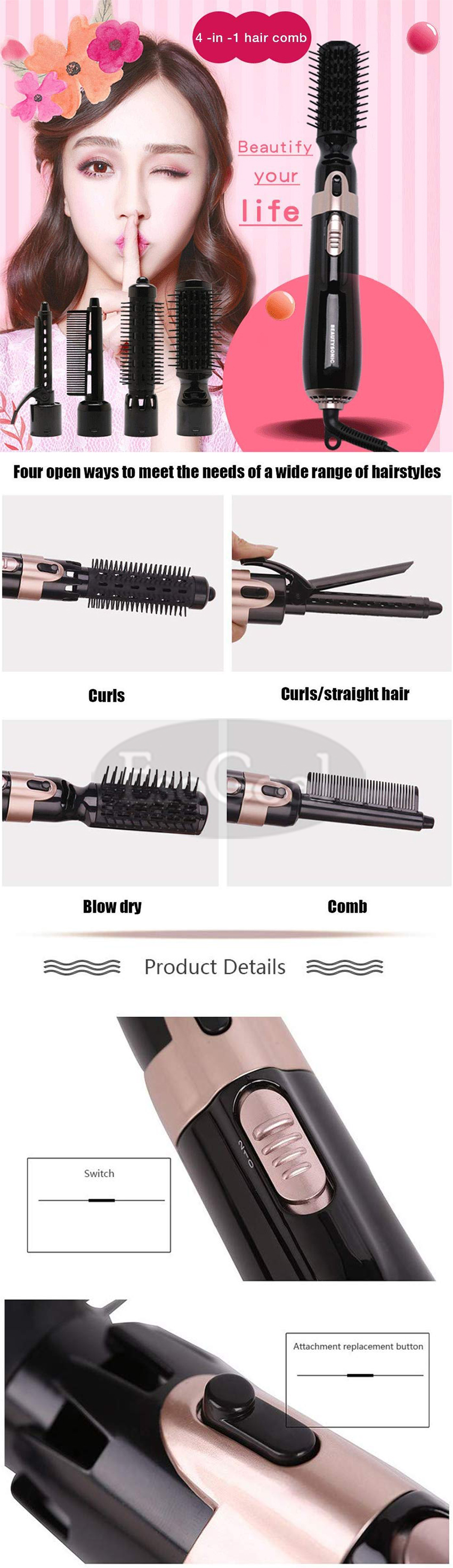 curling tongs with brush attachment