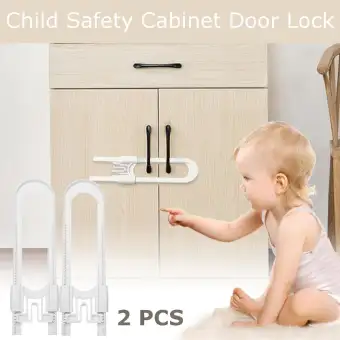 2 Pcs Child Baby Safety Lock Drawer Door Cabinet Cupboard U Shape