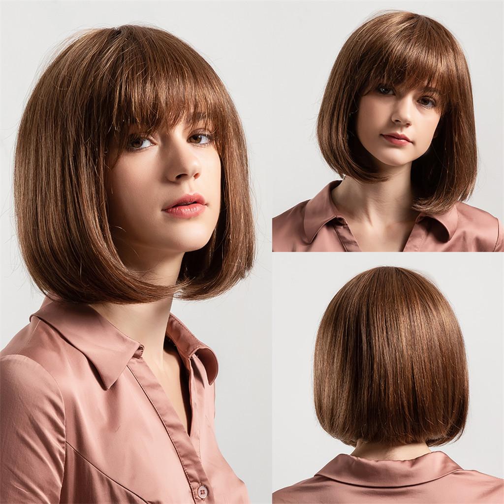 Hair Extension Women Wig Shoulder Length Bobo With Bangs Medium