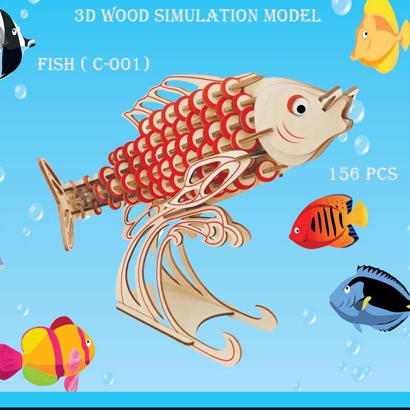 3D Wood Simulation Model 156 pcs Diy Wooden Puzzle Fish