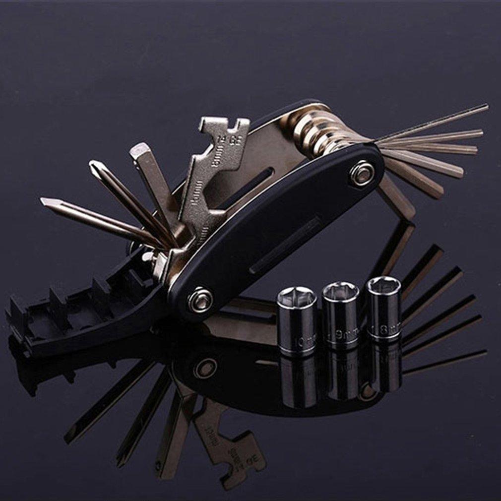 ClookYuan 16-in-one Multi-purpose Bike Combination Repair Vehicle Repair Tools Mountain Bike Accessories Black/&Silver