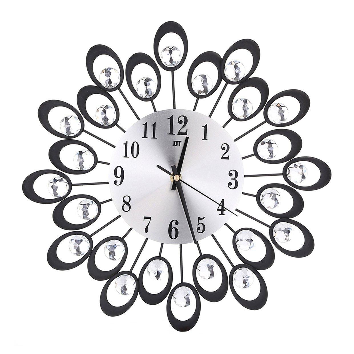 European Style Wrought Iron Wall Clock Diamante Quartz Silent Home Decor